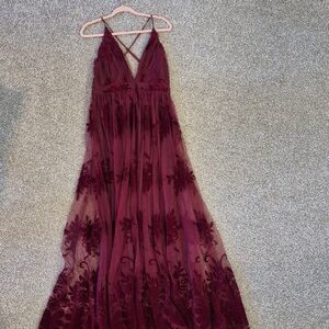 Windsor Burgundy Floral Lace Maxi Dress